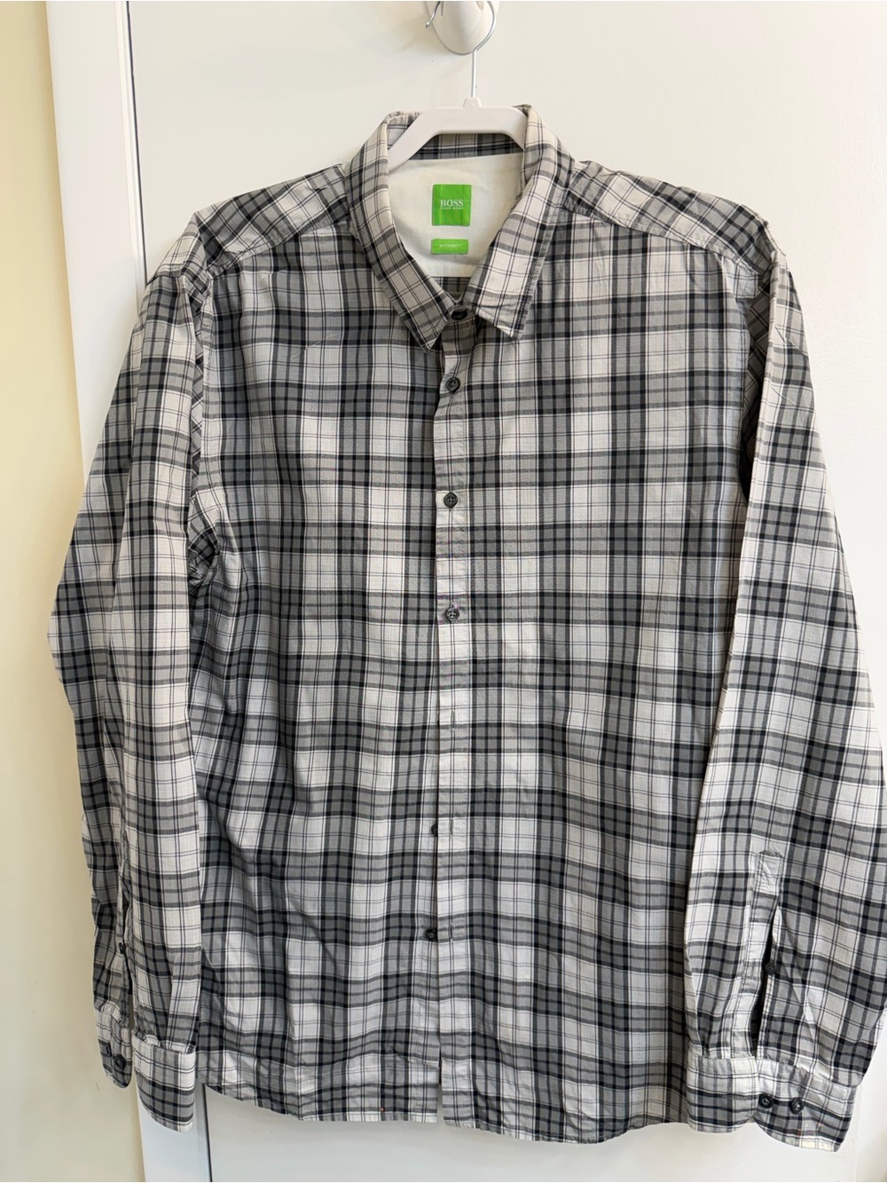 Hugo Boss Gray and Black Plaid Button-Down Shirt